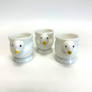 Set of 3 Vintage Opalex Milk Glass Chick Chicken Egg Holders Made in France